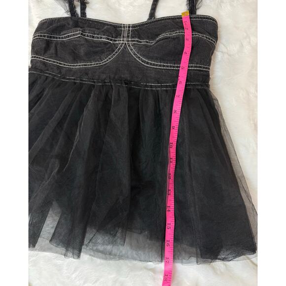 NWT Anthropologie Pilcro Sheer Tulle Babydoll Blouse Top Black Denim Corset XS - Picture 16 of 16